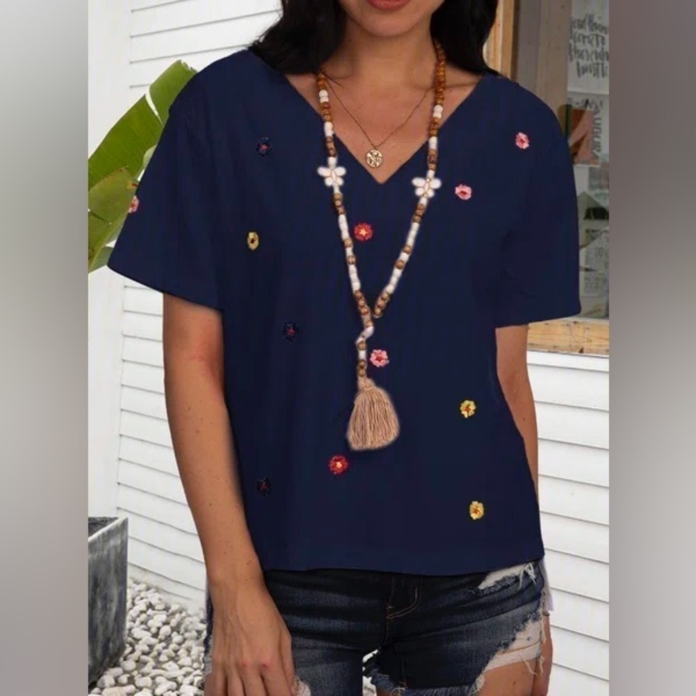 WOMEN Casual Cotton Floral Printed V Neck T-shirt  NWT SIZE XXL